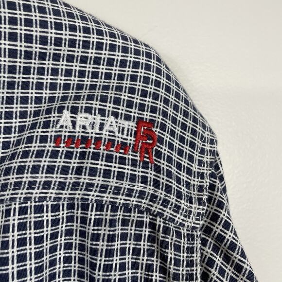 Ariat FR Work Shirt Men XL Navy Plaid Flame Resistant CAT 2 Button Down Workwear - Picture 13 of 16